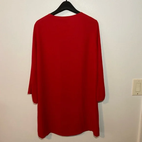 Veronica M Red Shift Dress with Lace Up Front, 3 quarter sleeve. Size Medium - Picture 2 of 4